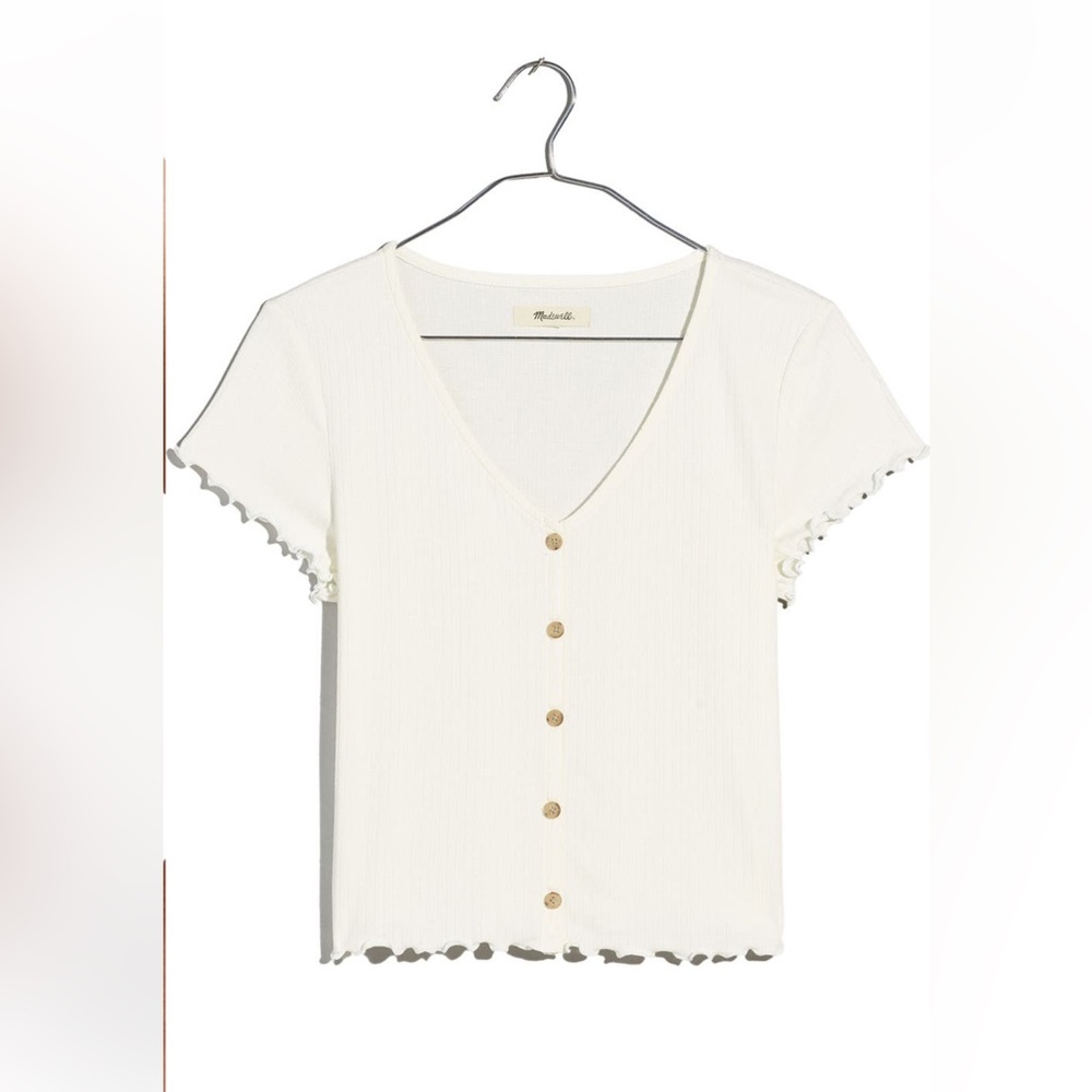 Madewell Ribbed Button-Front V-Neck Tee
